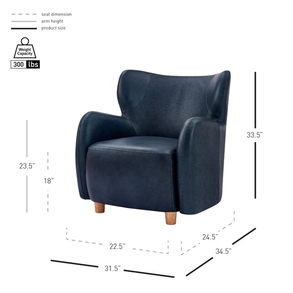 Tiffany KD Top Grain Leather Accent Arm Chair, Garrett Blue