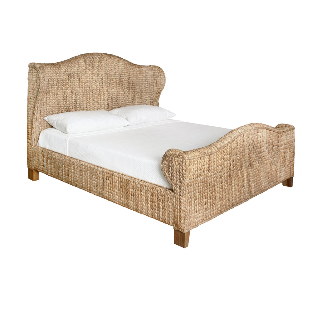 WINGED HEADBOARD AND FOOTBOARD WITH SIDE RAILS IN NATURAL WATER HYACINTH, KING SIZE