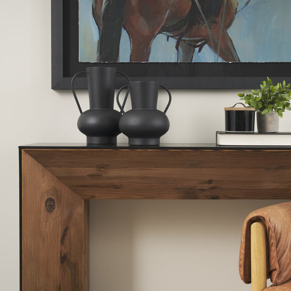 Tasya Large Matte Black w/ Handles Metal Vase