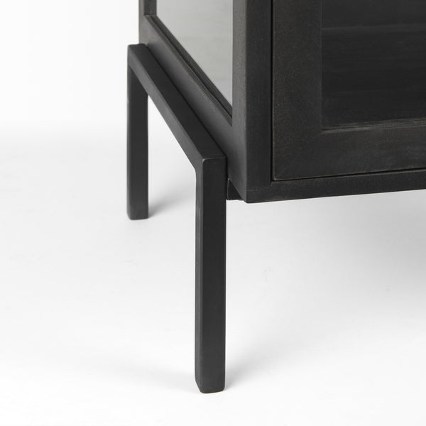 Arelius 20L x 18W x 26H Black-Brown Wood W/ Black Metal Frame End/Side Table