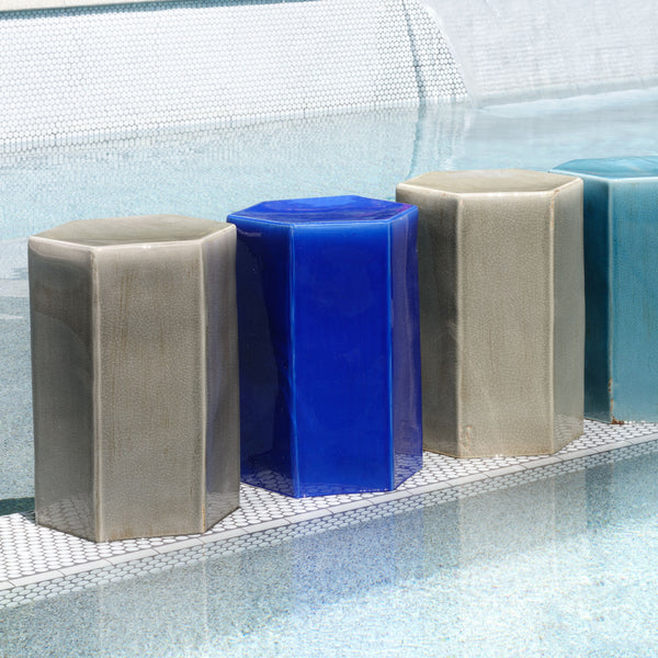 Porto Ceramic Side Indoor/Outdoor Table-Large, Cobalt Blue