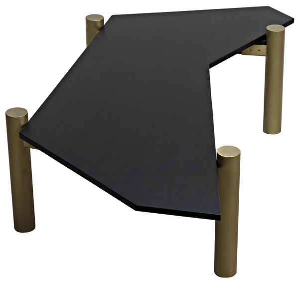 Tabu Ebony Walnut Coffee Table with Antique Brass-Finished Legs