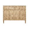 FOUR DRAWER CHEST IN BURL WOOD WITH GLASS TOP