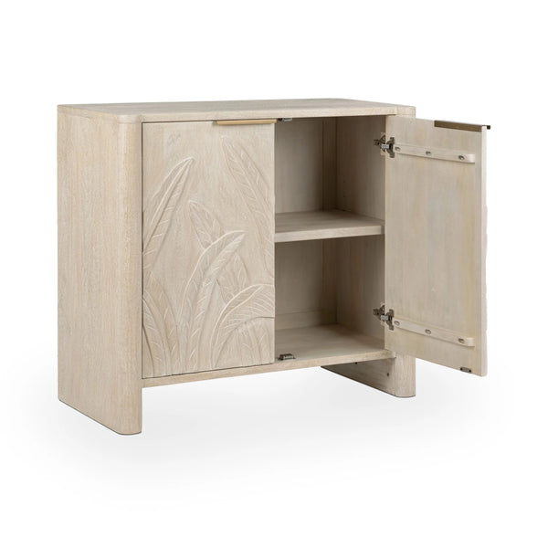 Ledro Solid Mango Wood 2Dr Cabinet with Carvings - Cream