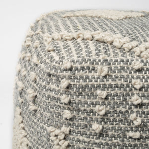 Brinket Gray/Cream Polyester Handwoven Square Pouf