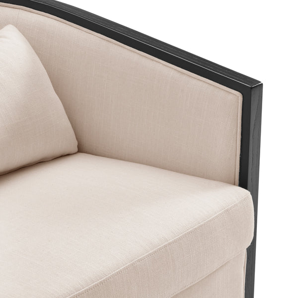 Marilyn Linen Swivel Accent Arm Chair w/ Rattan Black Frame, Shortbread/Natural