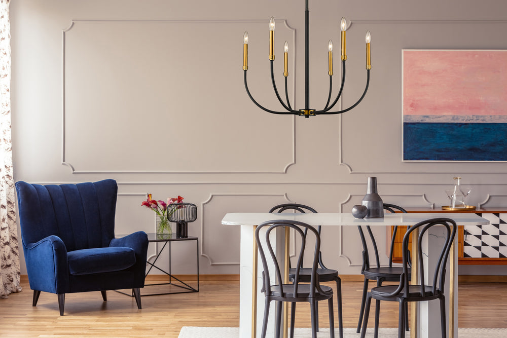 Haylie 6 Light Chandelier in Matte Black + Olde Brass Finish