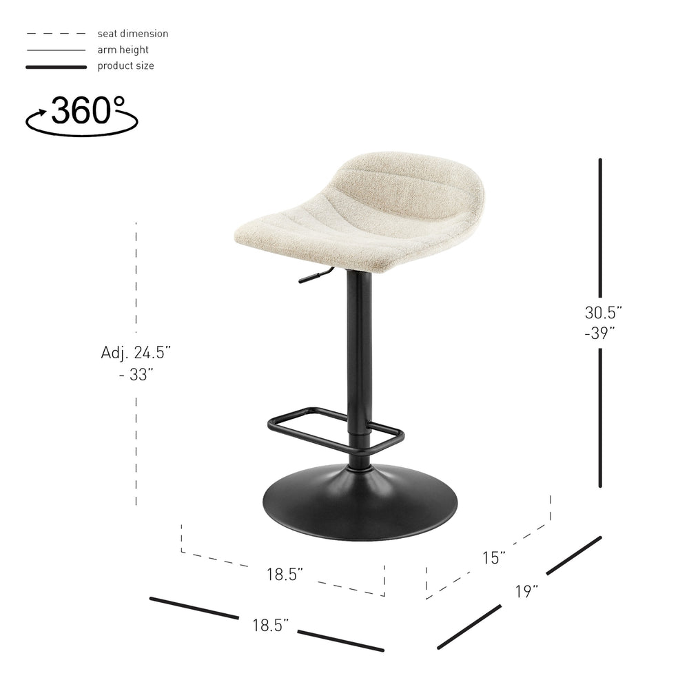 Koa KD Fabric Gaslift Swivel Bar Stool, Posh Ivory