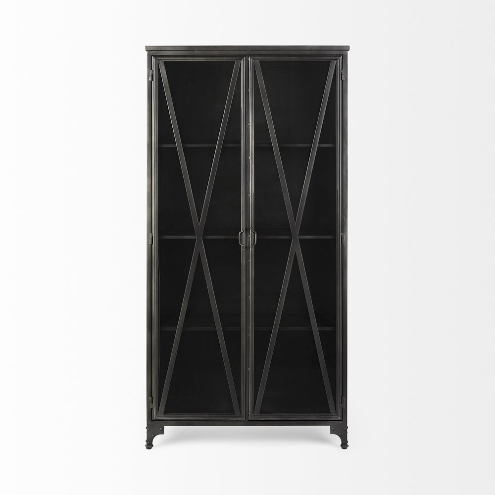 Poppy II 73.8" H Black Metal With Glass Door Display Cabinet