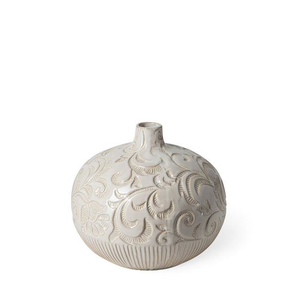 Jadiza II Medium White Glaze Floral Pattern Vase