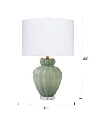 Agnes Blown Glass Table Lamp with Linen Shade, Celadon