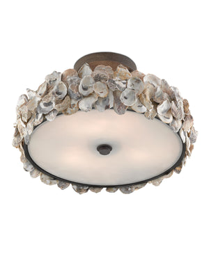 Oyster Semi-Flush In Textured Bronze & Natural