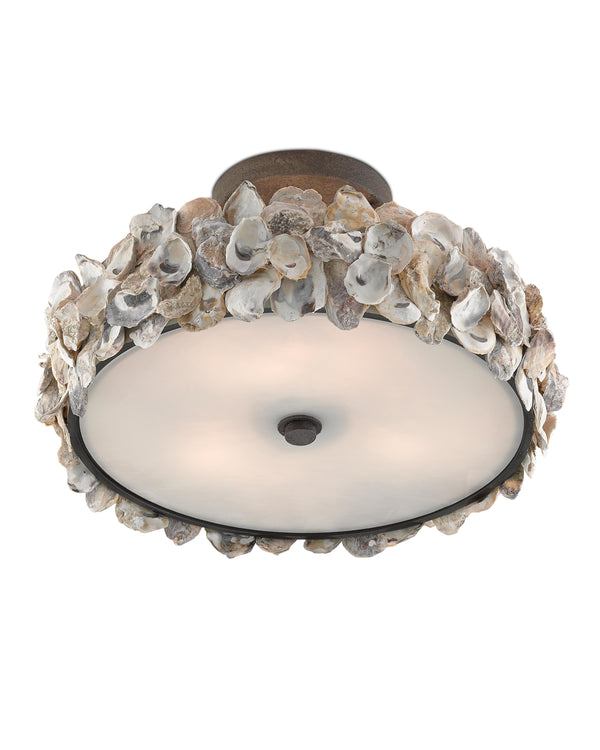 Oyster Semi-Flush In Textured Bronze & Natural