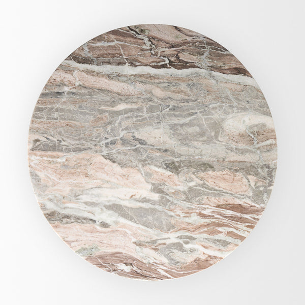 Allyson 54" Round Medium Brown w/ Pink Marble Pedestal Dining Table