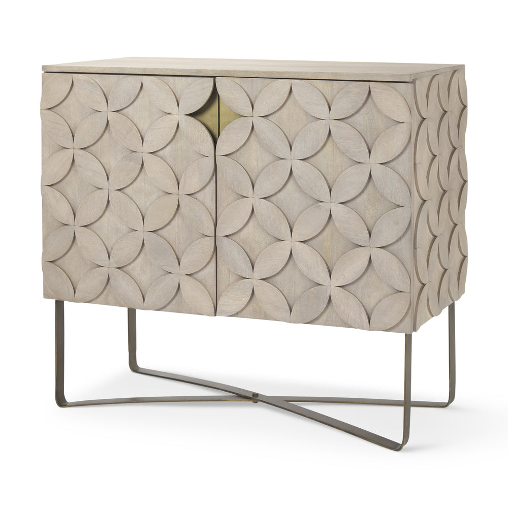 Excelsior 36.0L x 18.0W x 32.5H Light Brown Wood Gold Iron Base Accent Cabinet