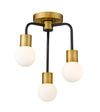 Neutra 3 Light Semi Flush Mount in Matte Black + Foundry Brass Finish