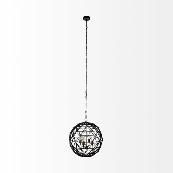 Dyson II (22.5"D) Black Metal Triangular Orb Four Bulb Chandelier