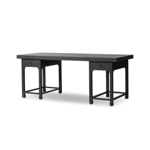 Avedon Desk In Aged Black Oak And Aged Black Oak Veneer And Brass Patina