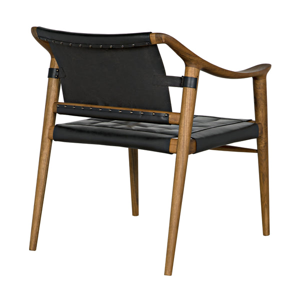 Garibaldi Teak and Black Leather Chair with Clear Coat Flat Finish