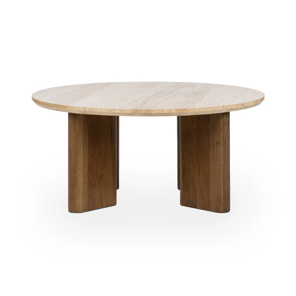 Idella Travertine Round Coffee Table - Tan