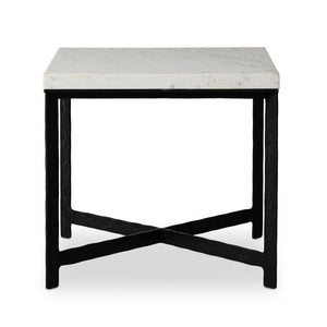 Hammered Iron End Table In White Marble