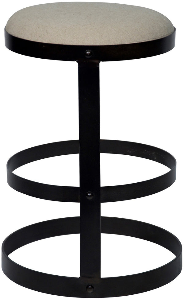 Dior Industrial Steel Counter Stool in Matte Black with Light Linen Cushion