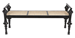 Indochine Sungkai/Mindi Bench with Caning in Charcoal Black