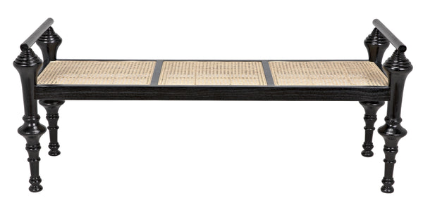 Indochine Sungkai/Mindi Bench with Caning in Charcoal Black
