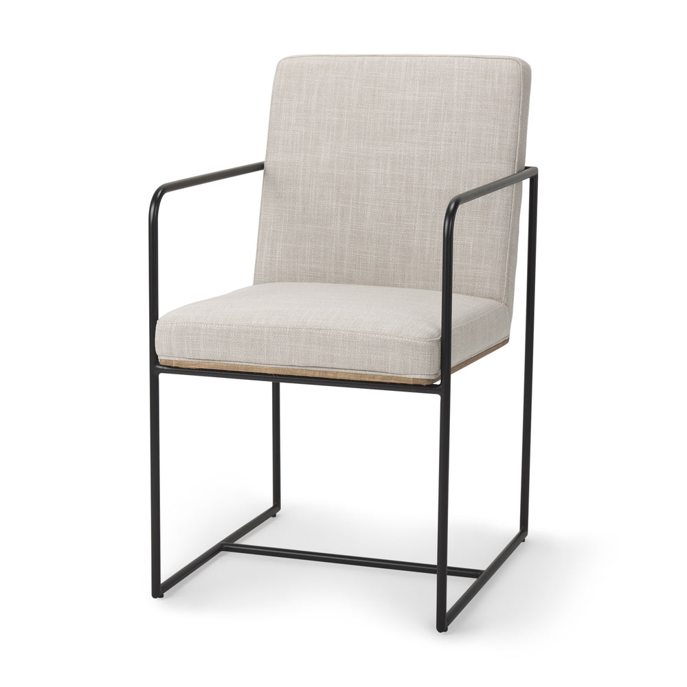 Stamford Beige Upholstered Seat w/ Wood Back, Black Metal Frame Dining Chair w/ Arms