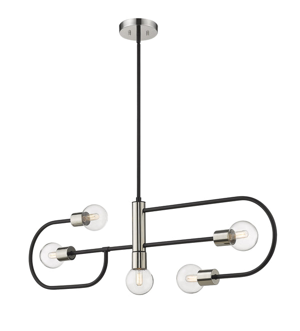 Neutra 5 Light Island/Billiard in Matte Black + Polished Nickel Finish