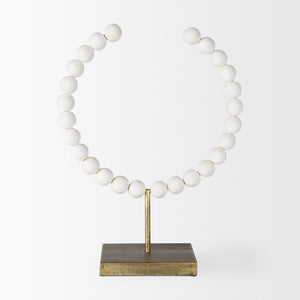 Pontchartrain II (Large) 11L x 6W White Beaded Broken Sphere Decorative Object W/ Gold Base