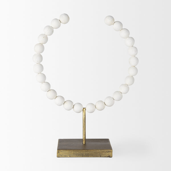 Pontchartrain II (Large) 11L x 6W White Beaded Broken Sphere Decorative Object W/ Gold Base