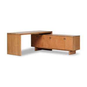 Posada L In Shaped Desk In Amber Oak Veneer