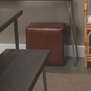 Tobacco Leather Ottoman, Small