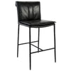 Mayer Leather Counter Stool with Hammered Iron Legs - Jet Black