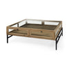 Arelius 42" Square Glass-Top Light Brown w/ Black Metal Base Display Coffee Table