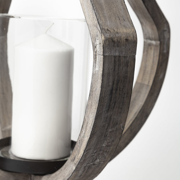 Brillion Large Rustic Wood Metal Table Candle Holder