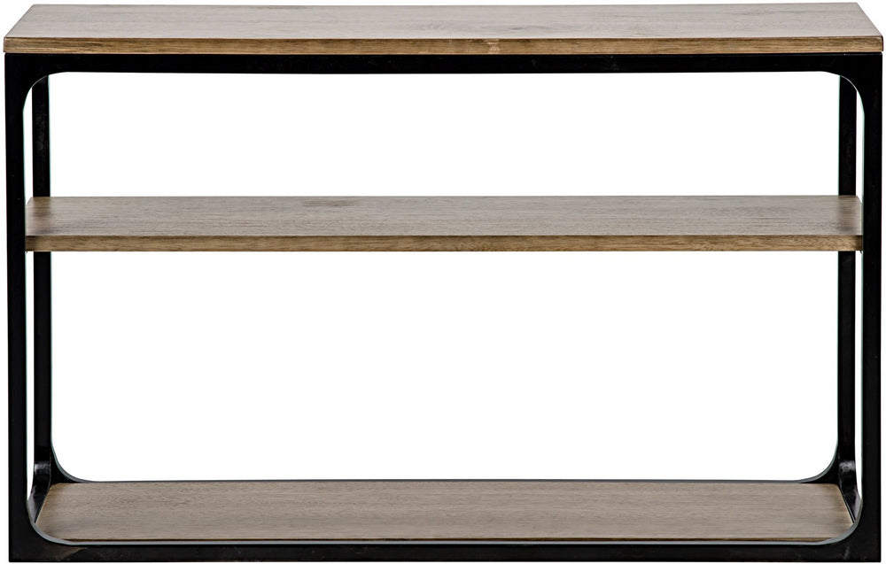 Novie Small Console in Matte Black Steel with Dark Walnut Finish
