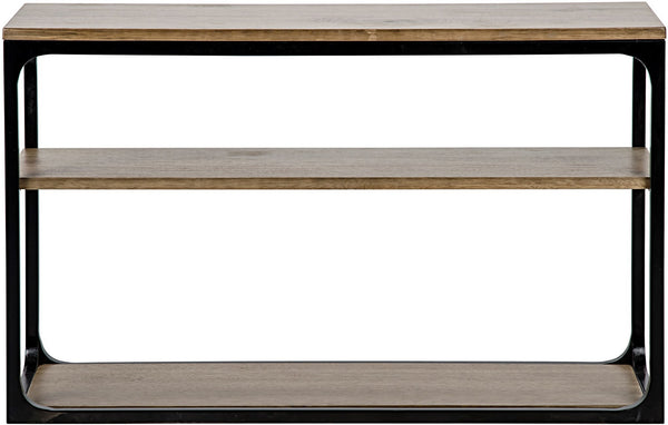 Novie Small Console in Matte Black Steel with Dark Walnut Finish