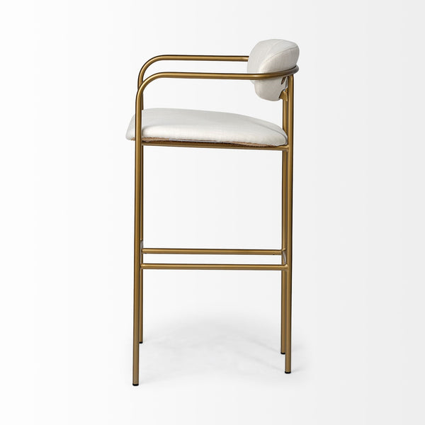 Parker 30" Seat Height Cream Fabric Seat Gold Metal Bar Stool