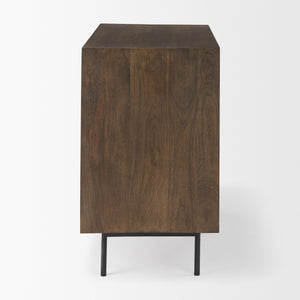 Grace 35.5L x 18.0W x 31.0H Medium Brown Wood W/Black Metal Frame 3 Drawer Accent Cabinet