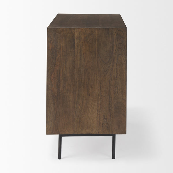 Grace 35.5L x 18.0W x 31.0H Medium Brown Wood W/Black Metal Frame 3 Drawer Accent Cabinet
