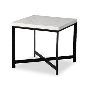 Hammered Iron End Table In White Marble