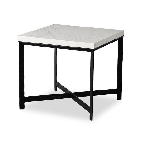 Hammered Iron End Table In White Marble