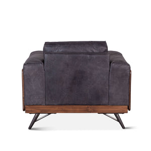 Mid-Century Leather and Wood Armchair, Antique Ebony