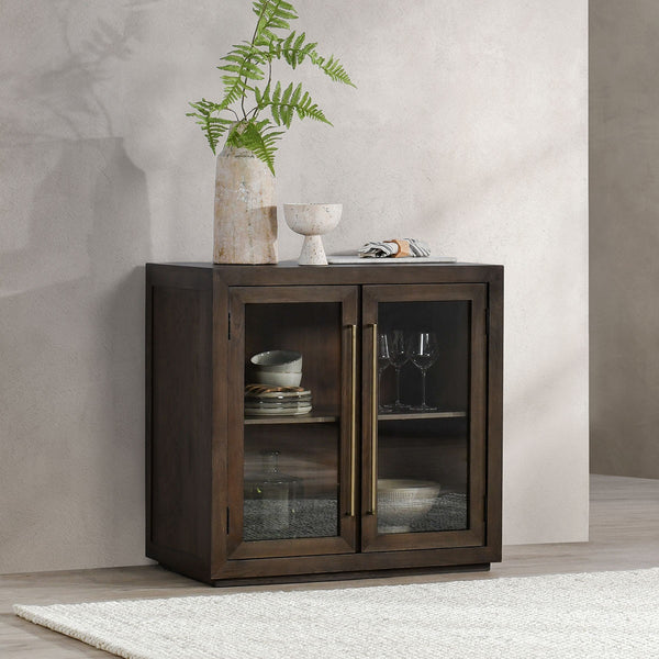 Bradley Solid Wood 2-Door Cabinet with Antique Brass Hardware