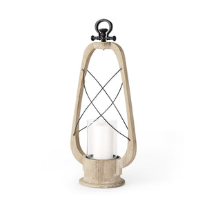 Zain II Large Brown Wooden Vintage Inspired Candle Holder Lantern