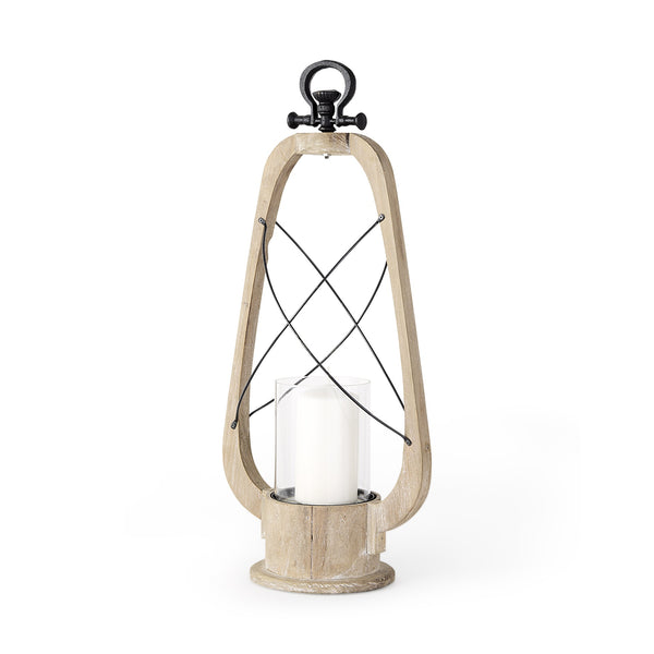 Zain II Large Brown Wooden Vintage Inspired Candle Holder Lantern