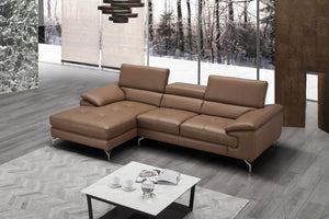 Jett Italian Leather Mini Sectional Left Facing Chaise in Caramel