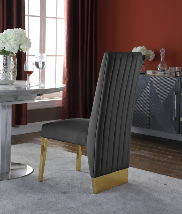 Stanley Dining Chair In Grey Velvet and Gold